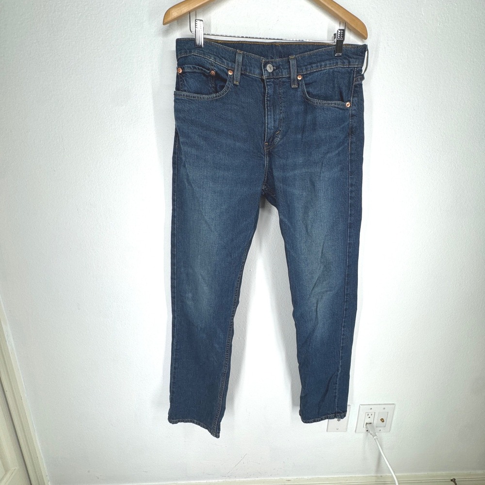 Levis 502 Regular Taper Mens Blue Jeans 32x32 Dark Wash Denim Pants Whiskered